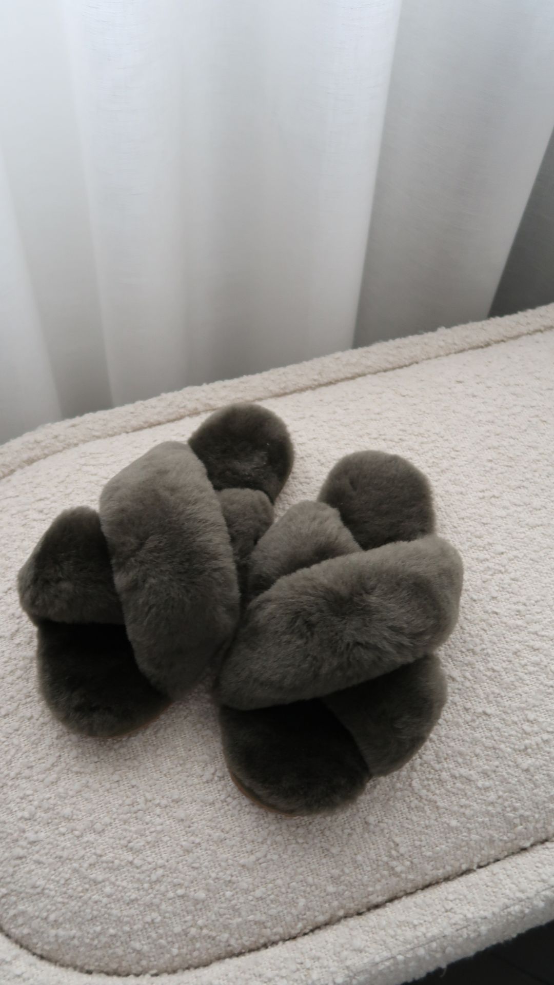 Athena Sheepskin Crossover Slippers - Khaki