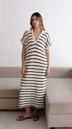 ERIN KNIT DRESS - ECRU NAVY STRIPES