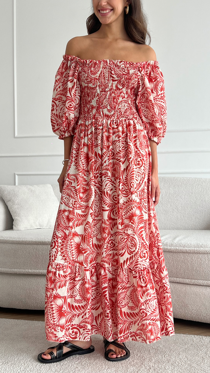 CARINA PRINT DRESS - RED PRINT