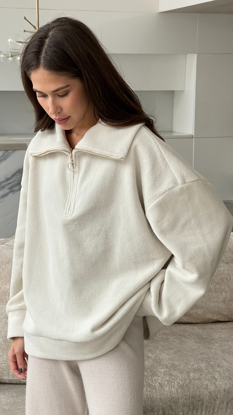 Half zip white sweater hotsell