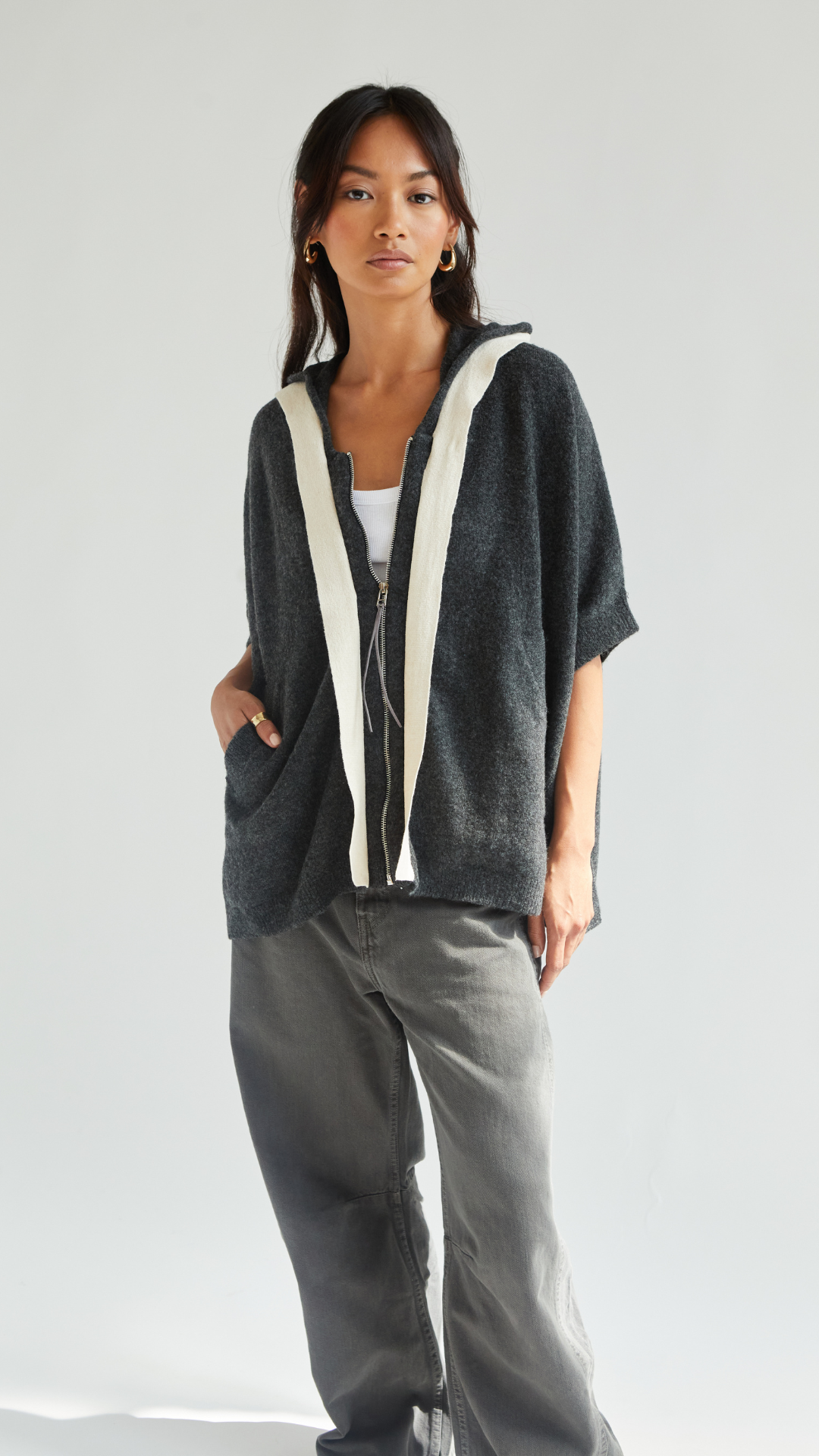 Abery Cardigan - Black Melange/Ivory
