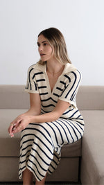 ERIN KNIT DRESS - ECRU NAVY STRIPES