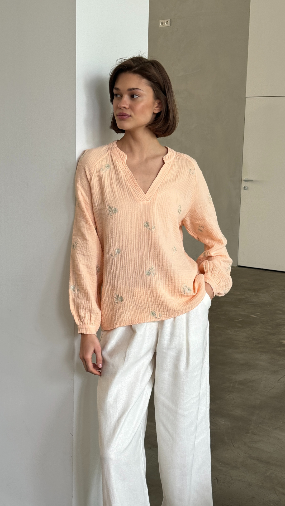 Zaina Embroidered Top - Apricot