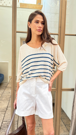 GRACE BOUCLÉ TEE - ECRU BLUE STRIPES