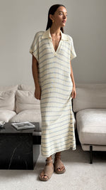 ERIN KNIT DRESS - ECRU GREY STRIPES