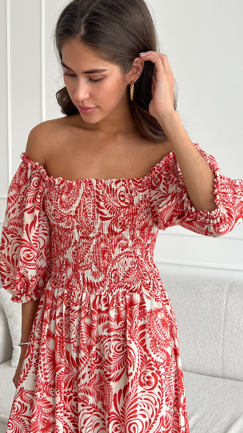 CARINA PRINT DRESS - RED PRINT