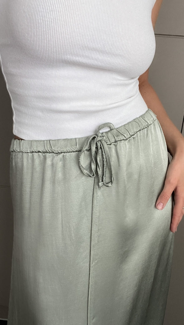 PHOEBE SATIN SKIRT - EUCALYPTUS