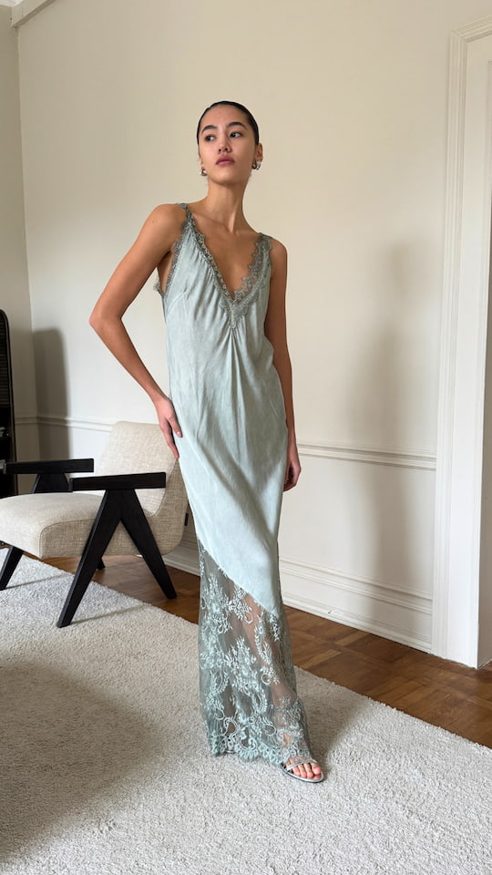 SOLANGE SLIP DRESS - SAGE