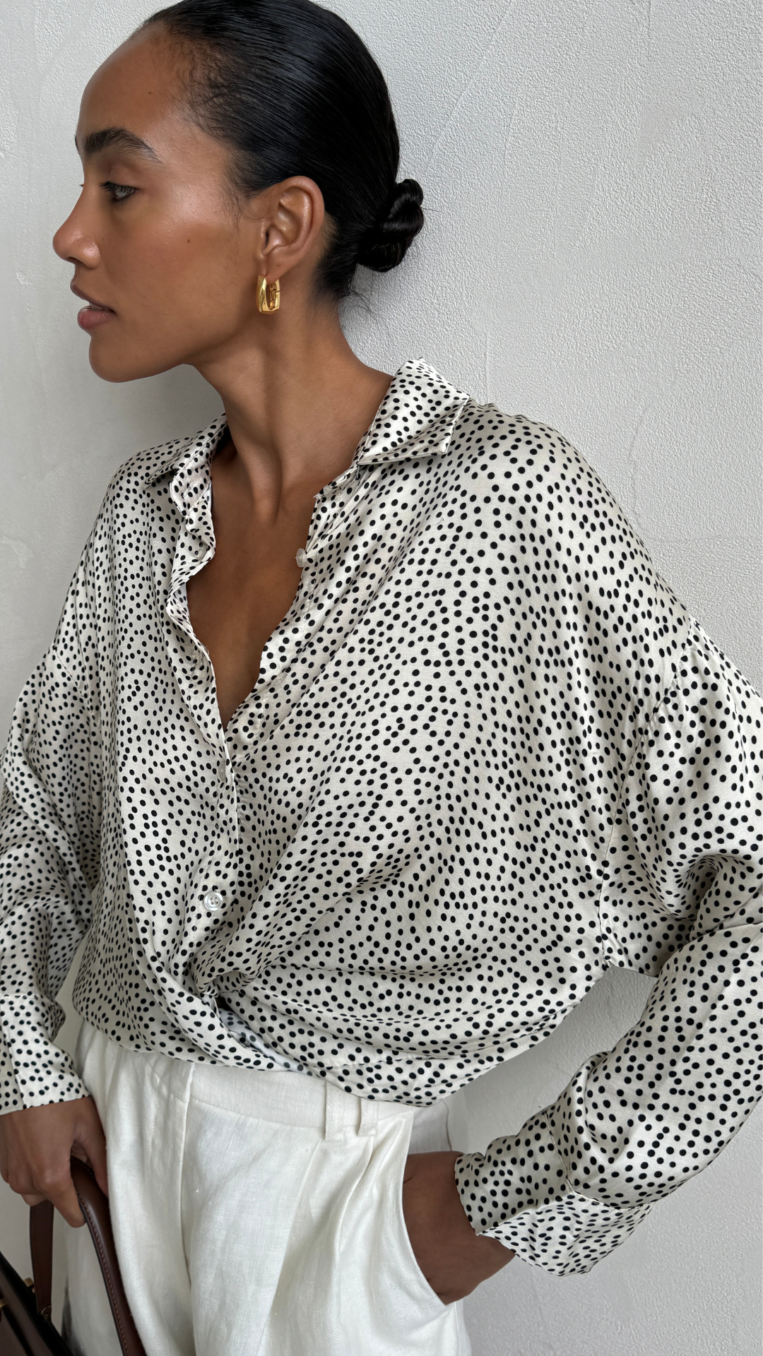 Rhea Silk Shirt - Ivory Polka Dots