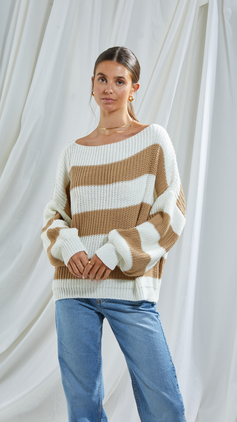 CARMEN SWEATER - WHITE/CAMEL