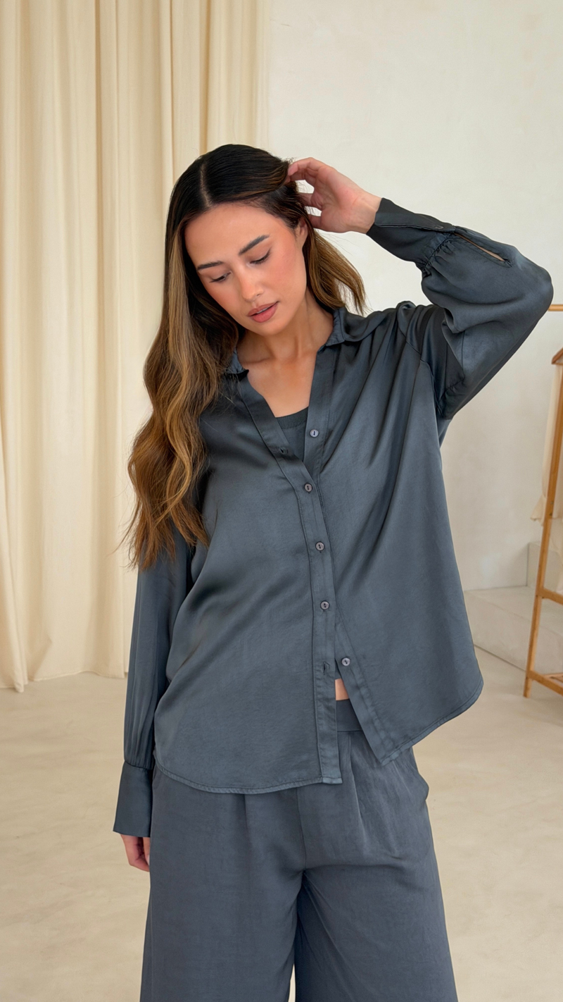 Raye Satin Shirt - Carbon