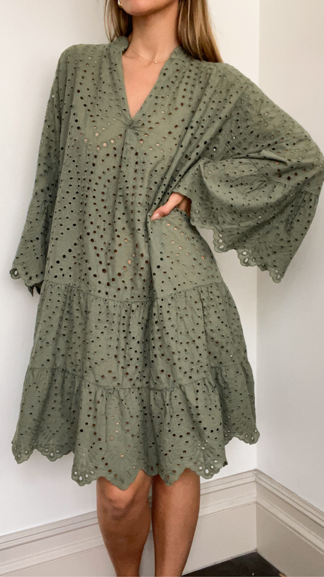 Nora Broderie Dress - Khaki