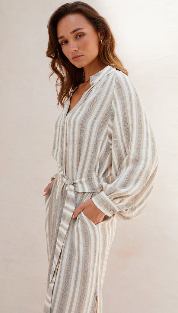 INES KAFTAN - TAUPE STRIPE