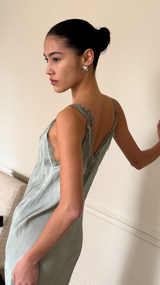 SOLANGE SLIP DRESS - SAGE