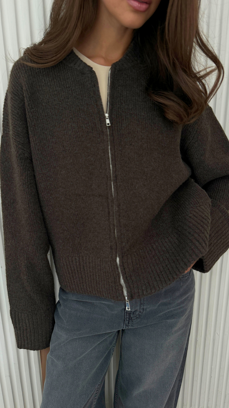 ZOEY ZIP CARDIGAN - DARK ESPRESSO