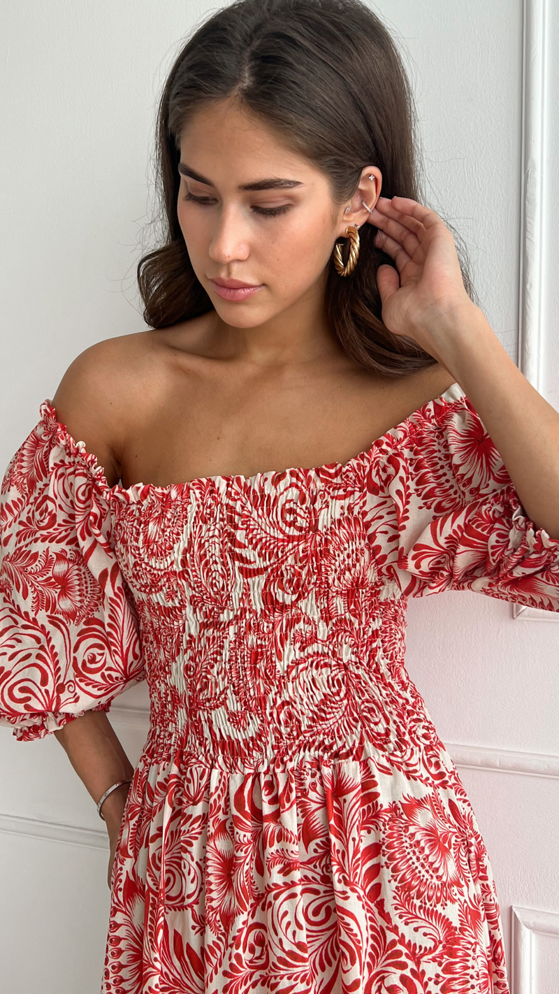 CARINA PRINT DRESS - RED PRINT