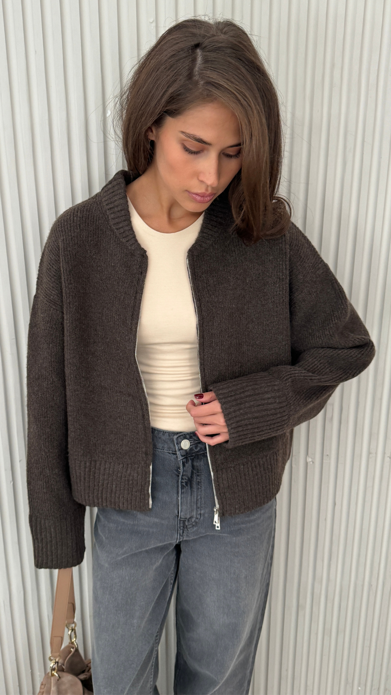 ZOEY ZIP CARDIGAN - DARK ESPRESSO