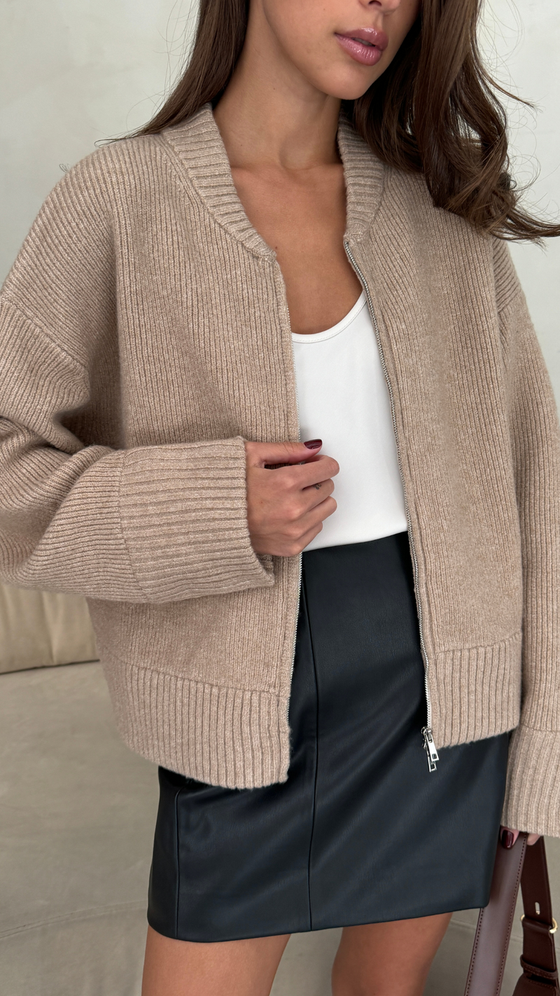 ZOEY ZIP CARDIGAN - SAND