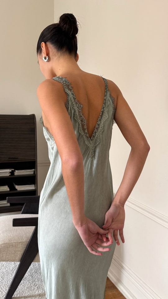 SOLANGE SLIP DRESS - SAGE