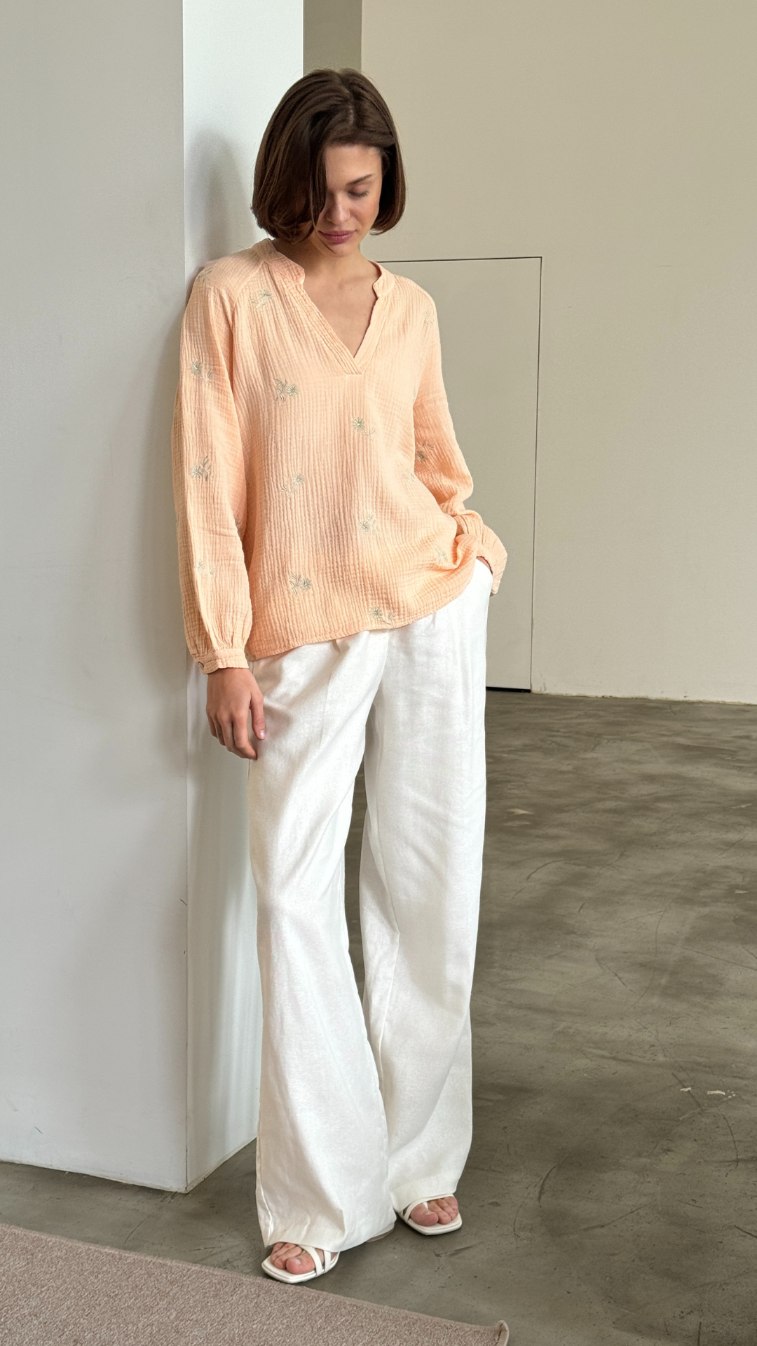 Zaina Embroidered Top - Apricot