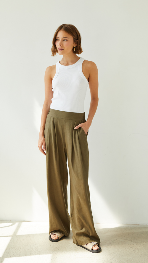 ALEXIS LINEN TROUSERS - KHAKI