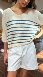 GRACE BOUCLÉ TEE - ECRU BLUE STRIPES