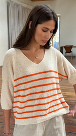 GRACE BOUCLÉ TEE - ECRU TANGERINE STRIPES