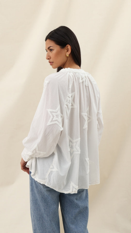 ESTELLE STAR DETAIL SHIRT  - ECRU