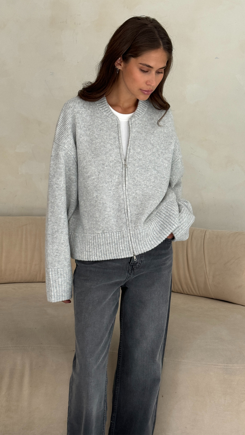 ZOEY ZIP CARDIGAN - SILVER GREY