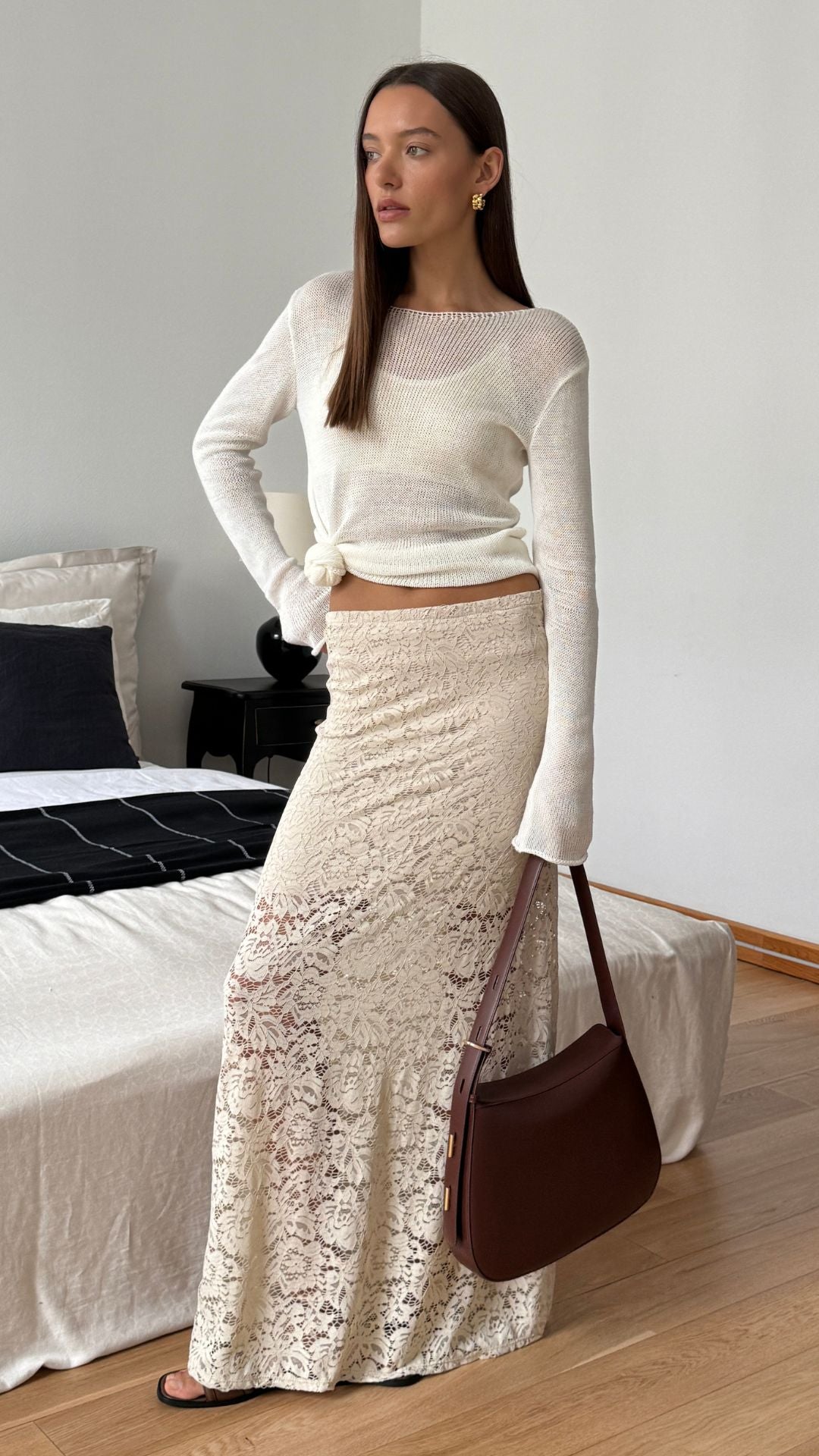 Alba Lace Skirt - Sand