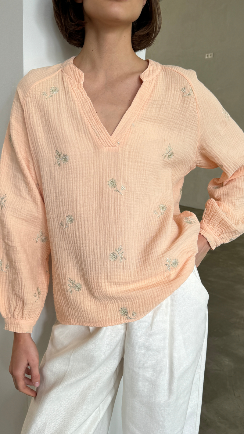 ZAINA EMBROIDERED TOP - APRICOT