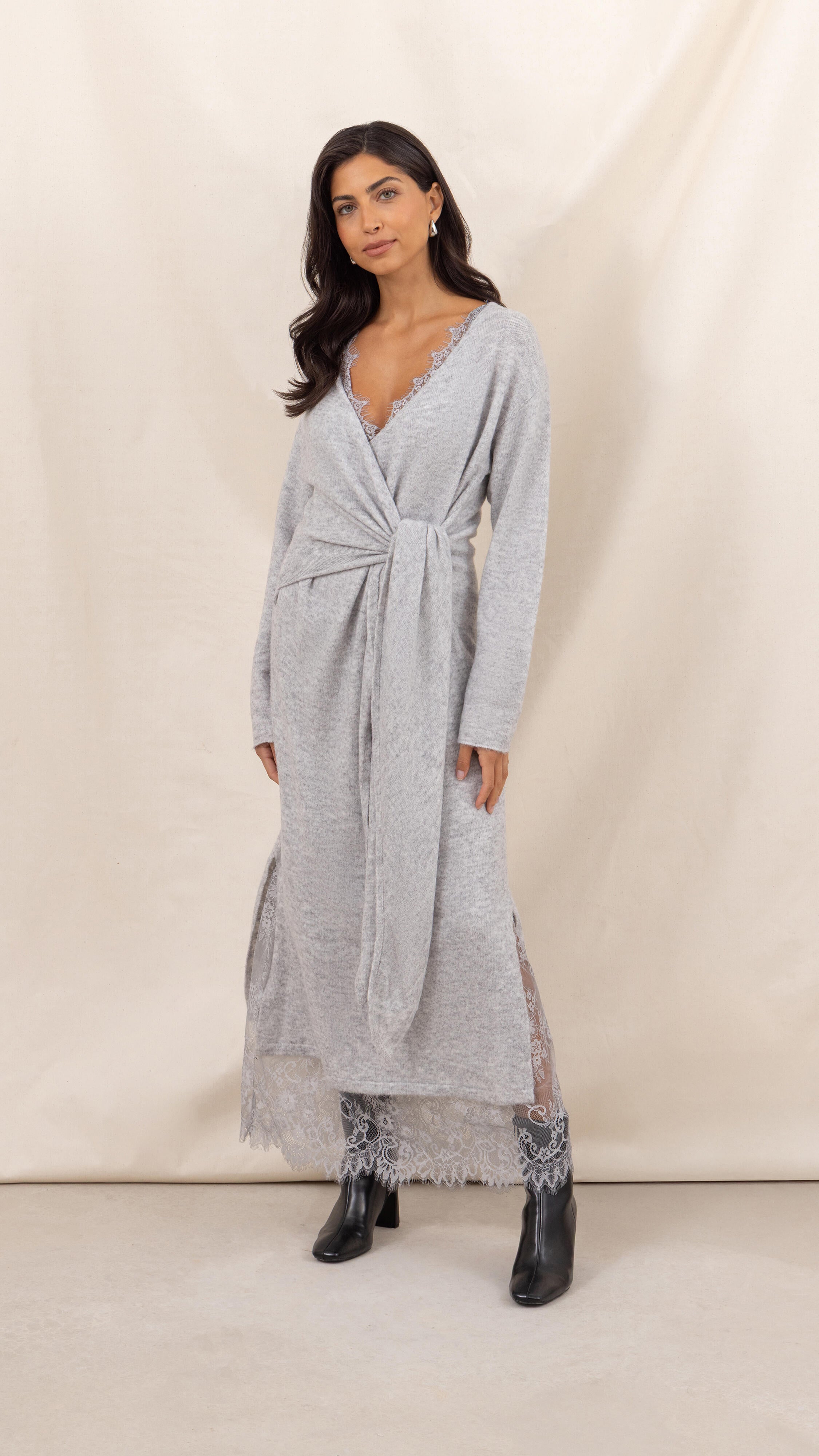 Keira Knit Wrap Dress - Cloud Grey