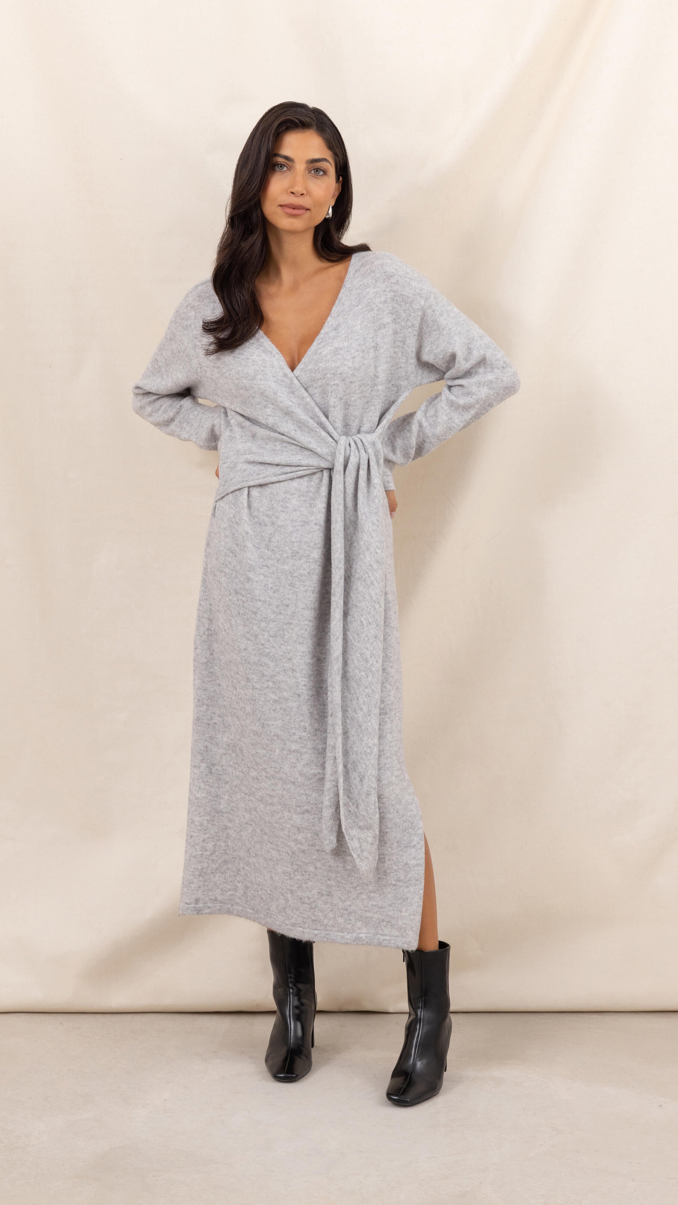 Keira Knit Wrap Dress - Cloud Grey