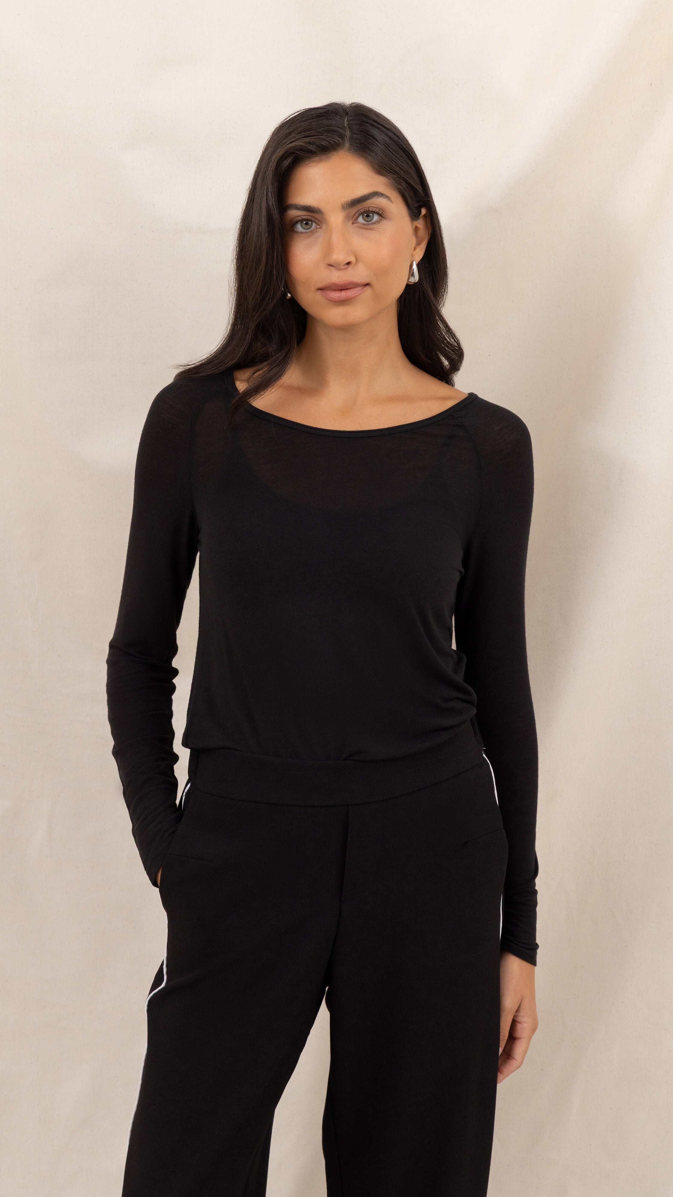 Esme Cashmere Jersey Top - Black