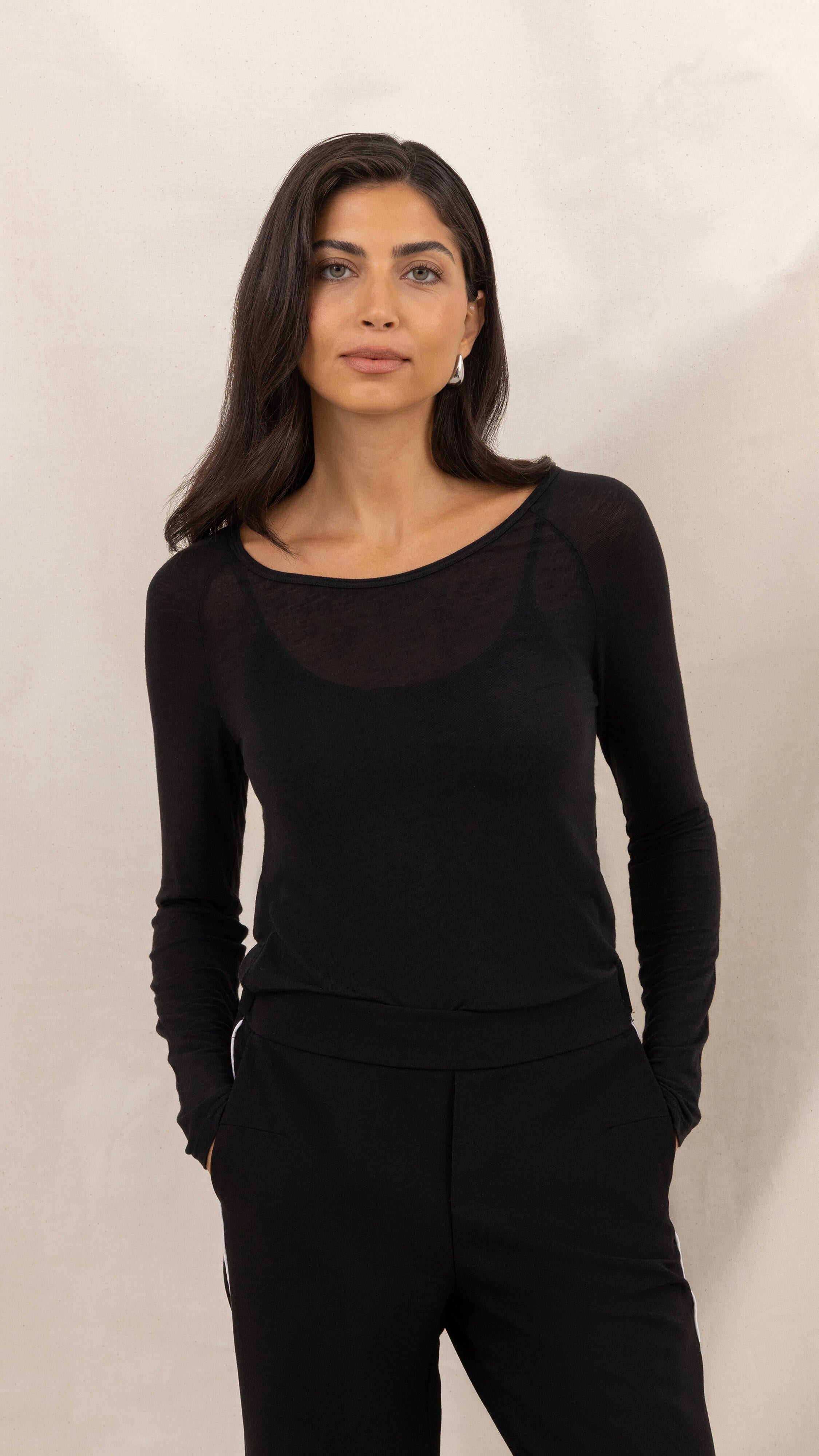 Esme Cashmere Jersey Top - Black
