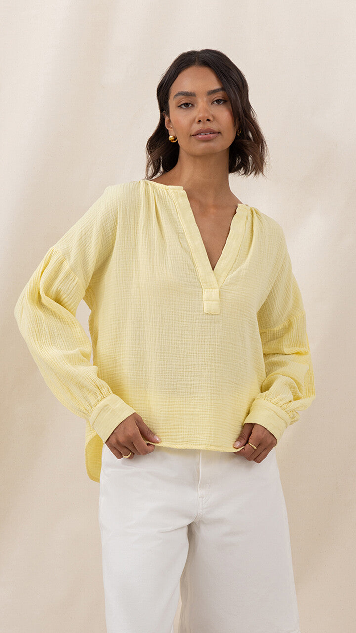 Peach Cotton Shirt - Butter Yellow