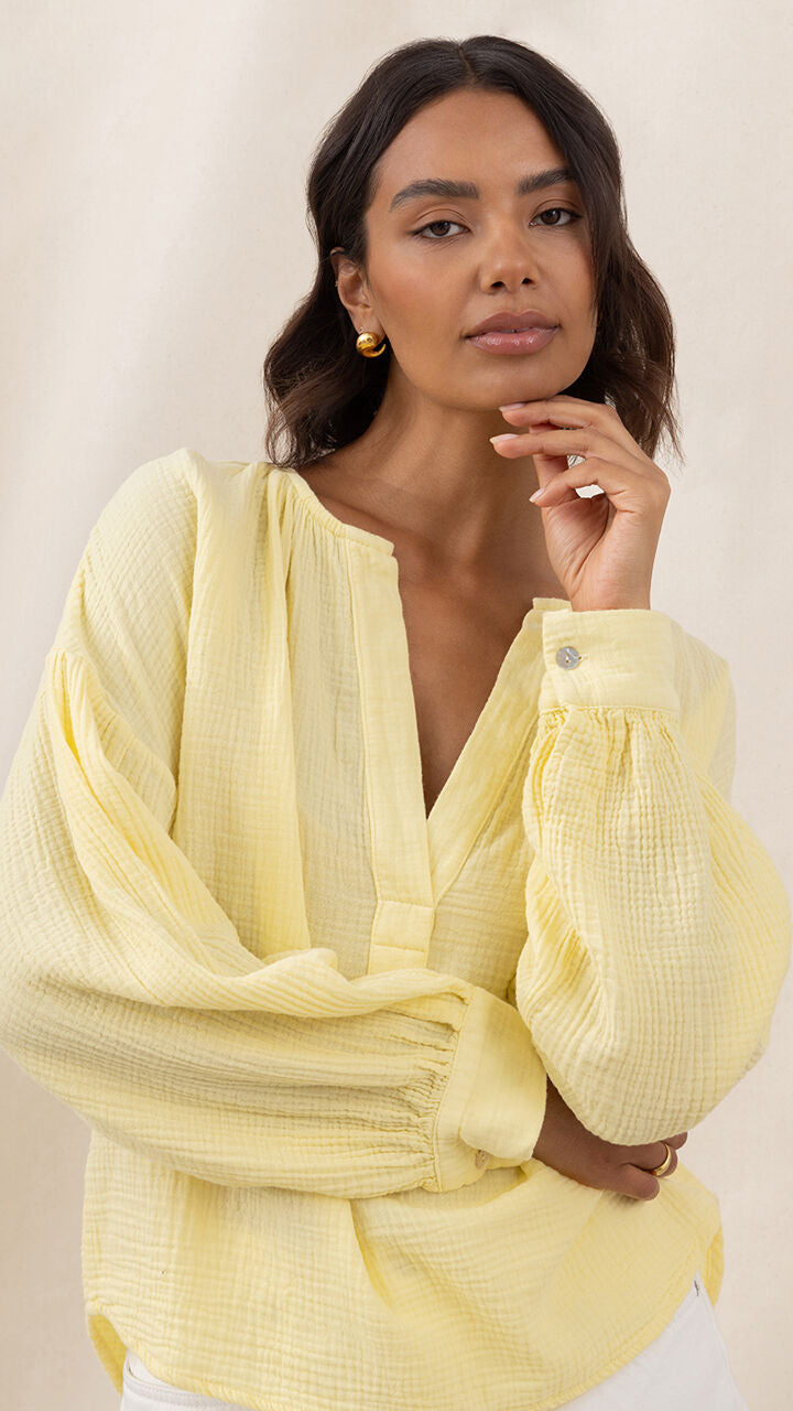 Peach Cotton Shirt - Butter Yellow