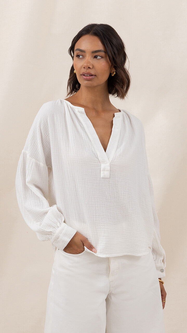 Peach Cotton Shirt  - White