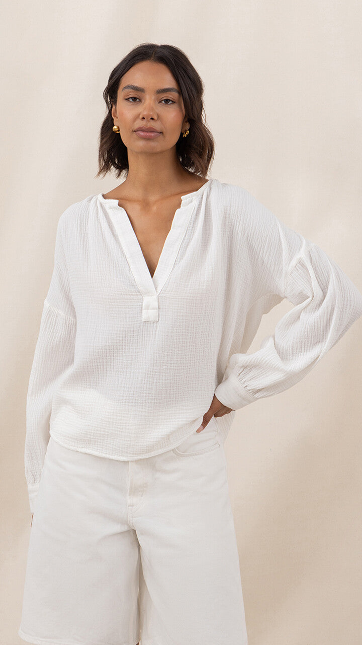 Peach Cotton Shirt  - White