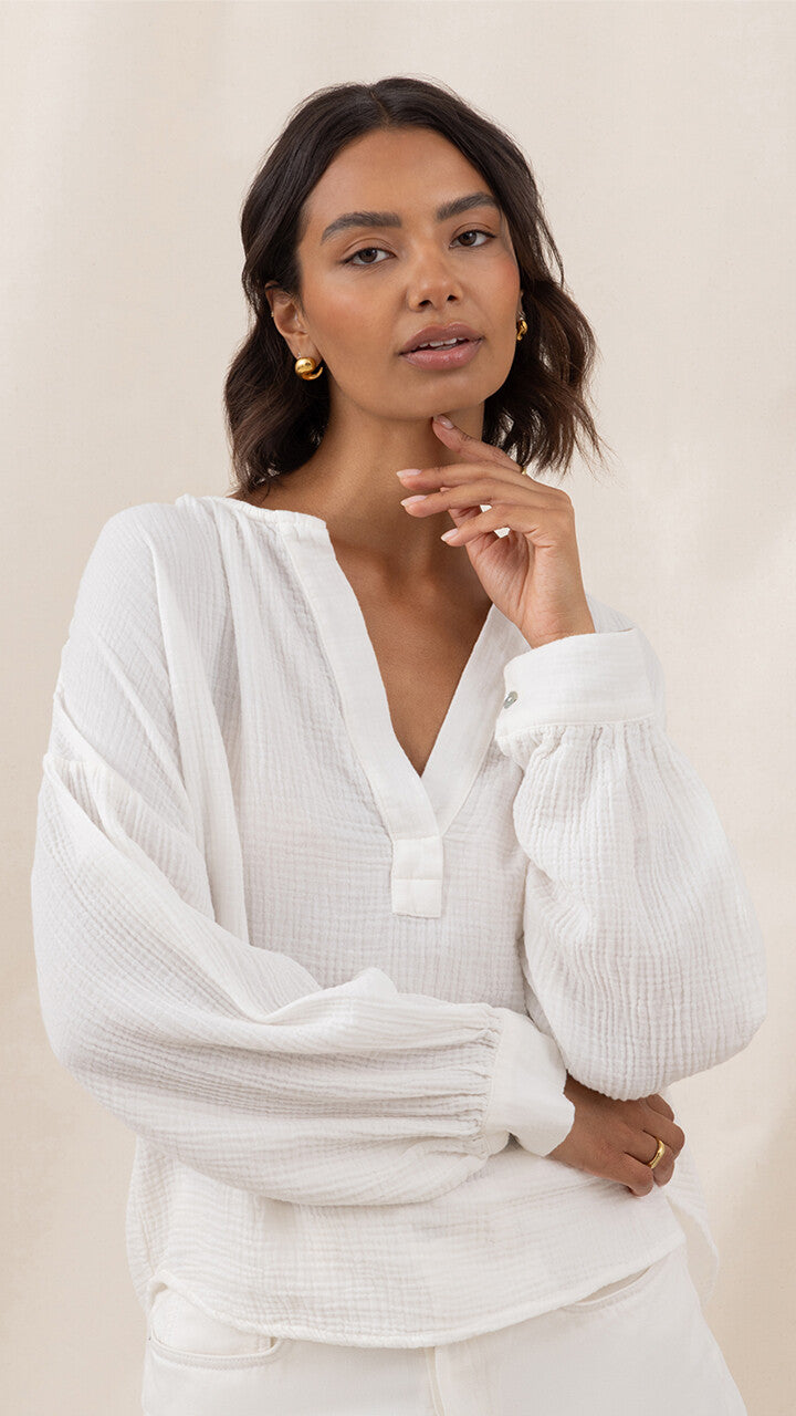 Peach Cotton Shirt  - White