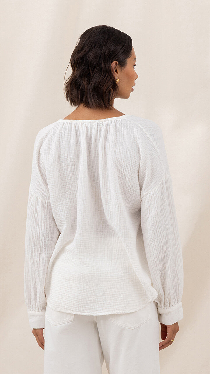 Peach Cotton Shirt  - White