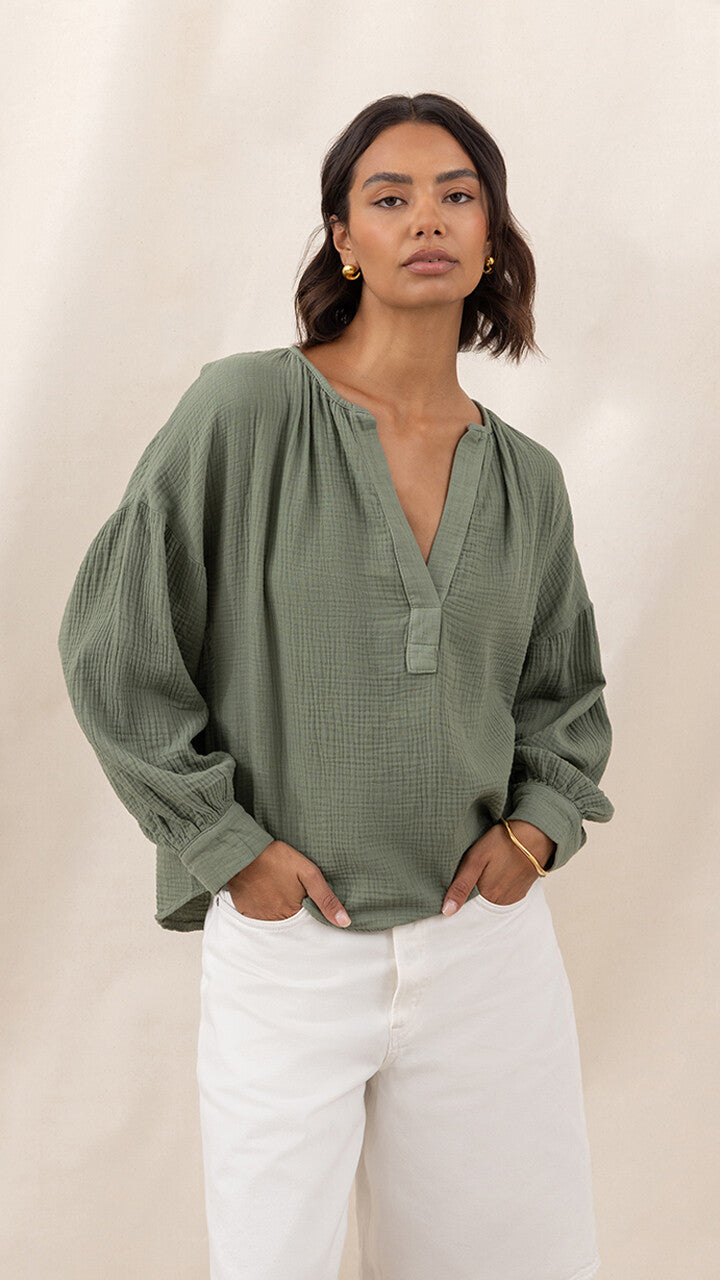 Peach Cotton Shirt - Khaki