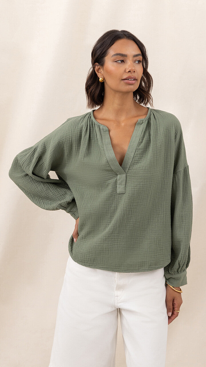 Peach Cotton Shirt - Khaki