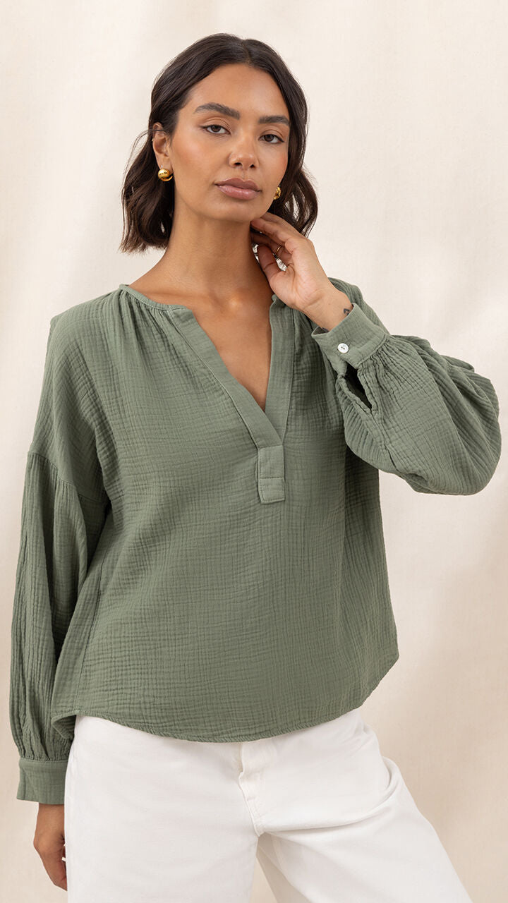 Peach Cotton Shirt - Khaki