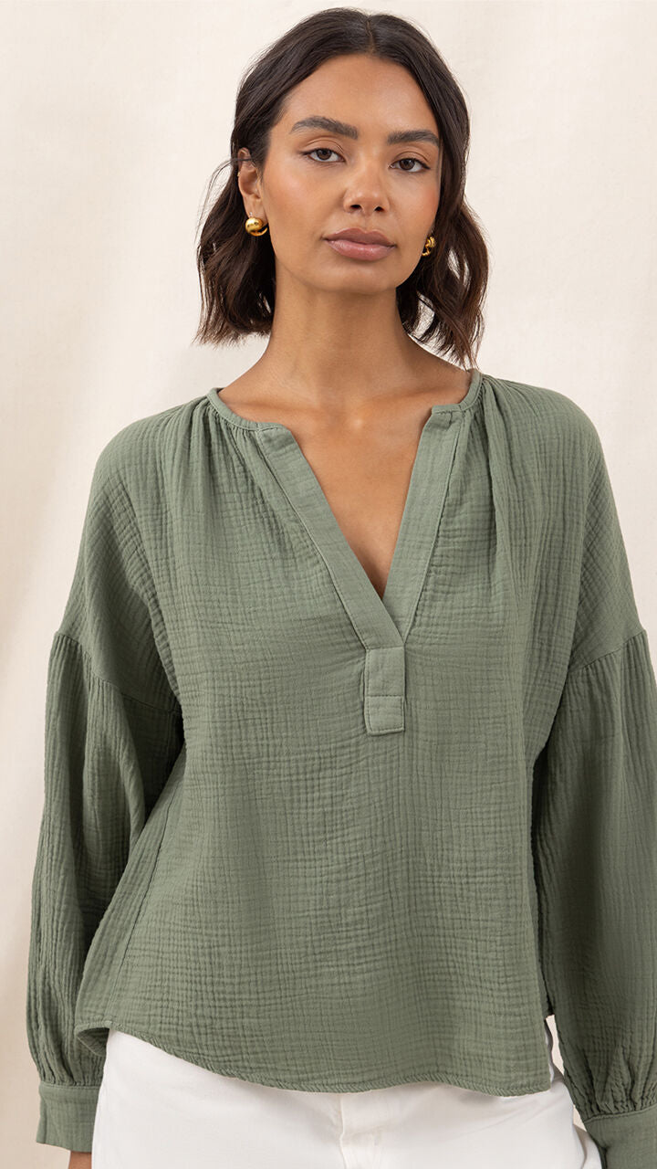 Peach Cotton Shirt - Khaki