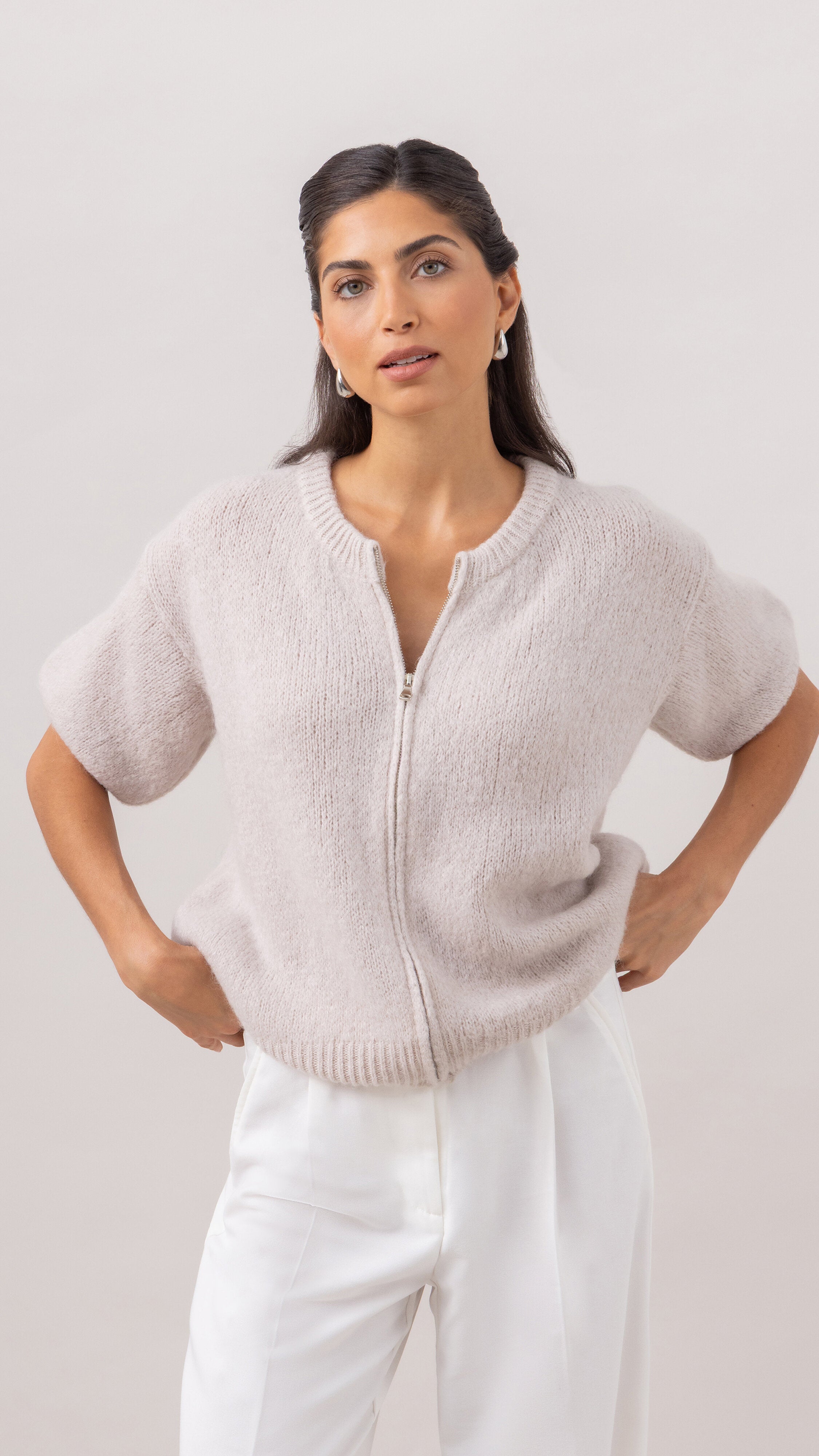 Gabi Zip Cardigan - Ivory