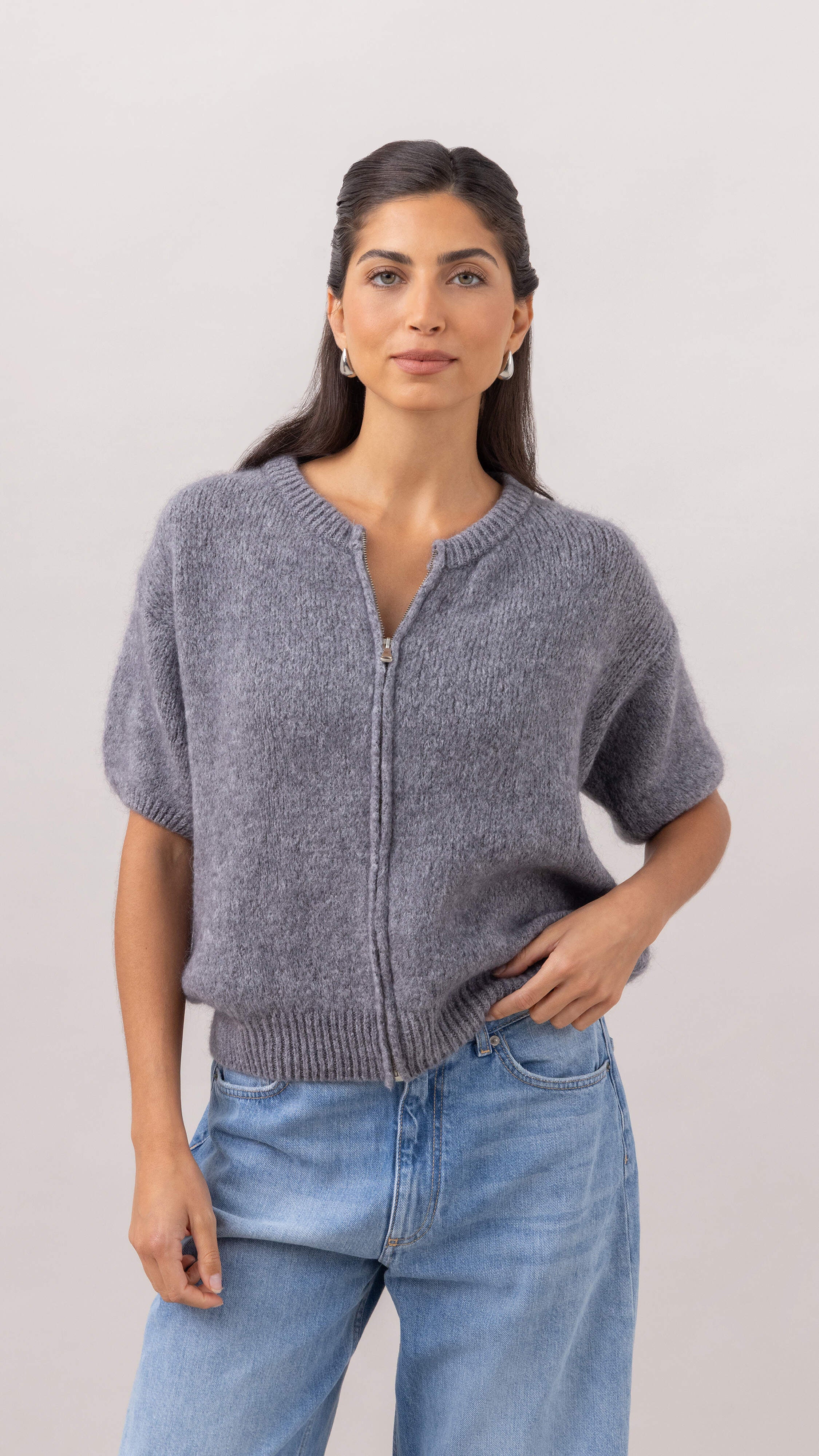 Gabi Zip Cardigan - Grey
