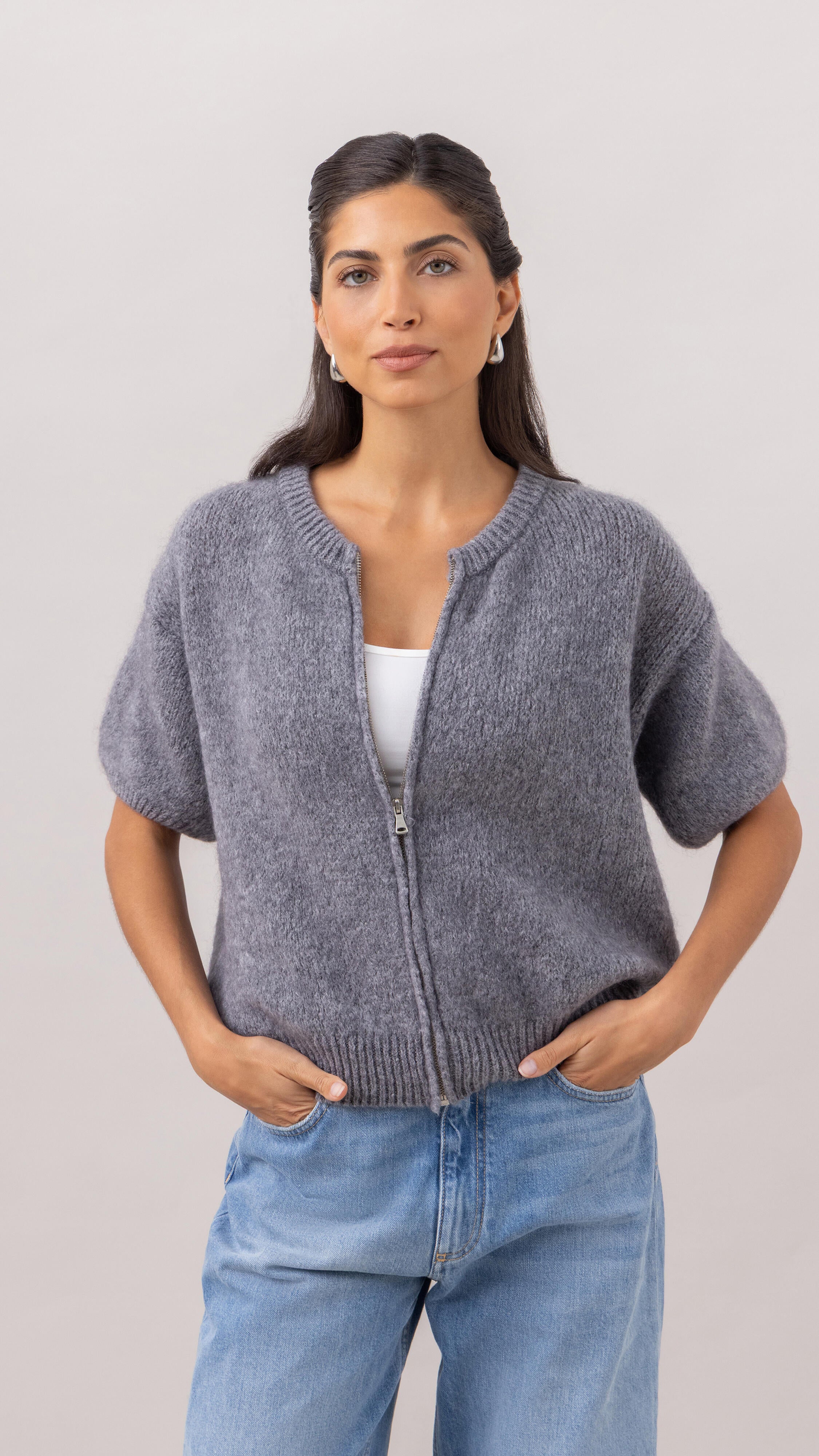 Gabi Zip Cardigan - Grey