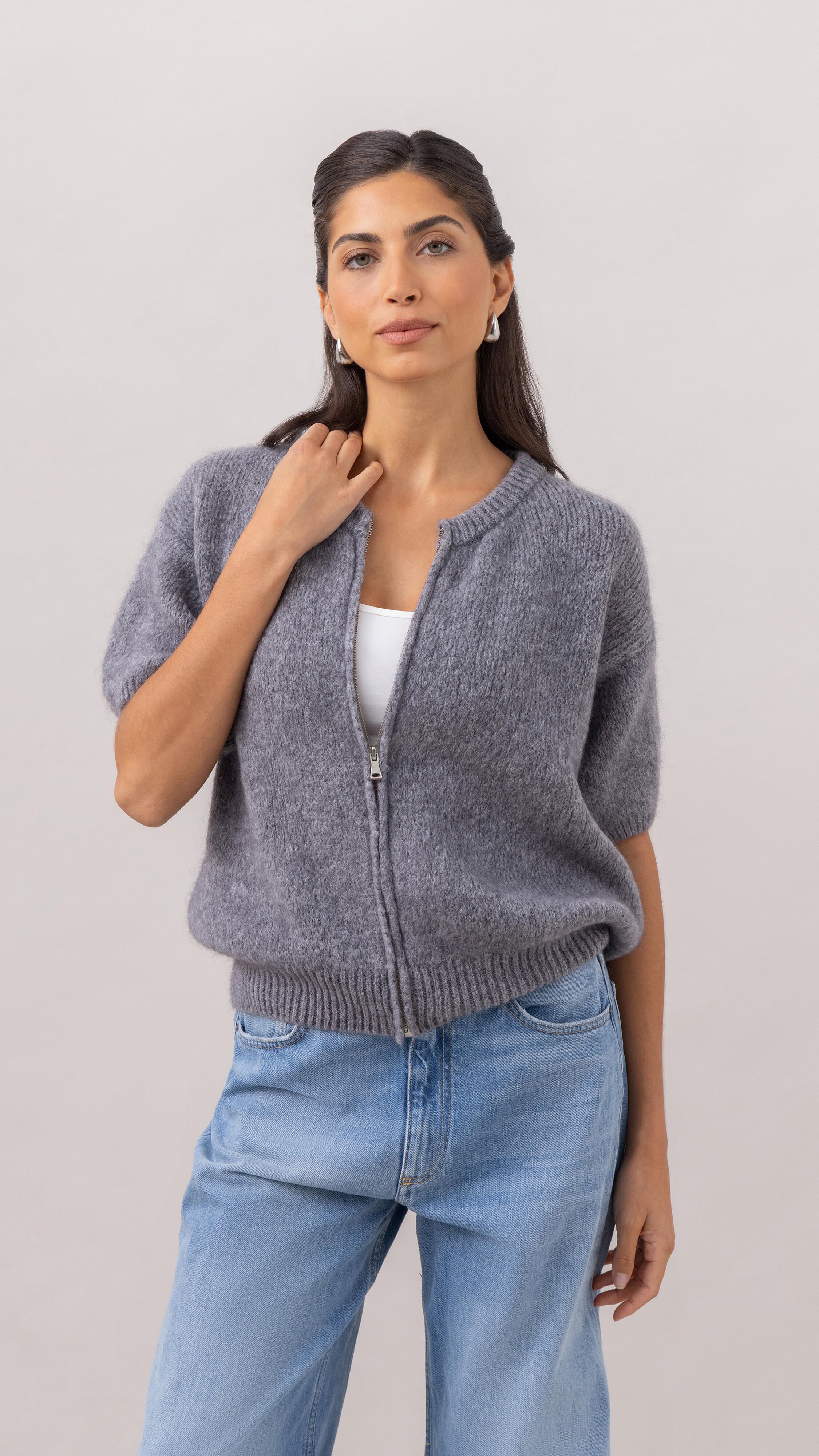 Gabi Zip Cardigan - Grey