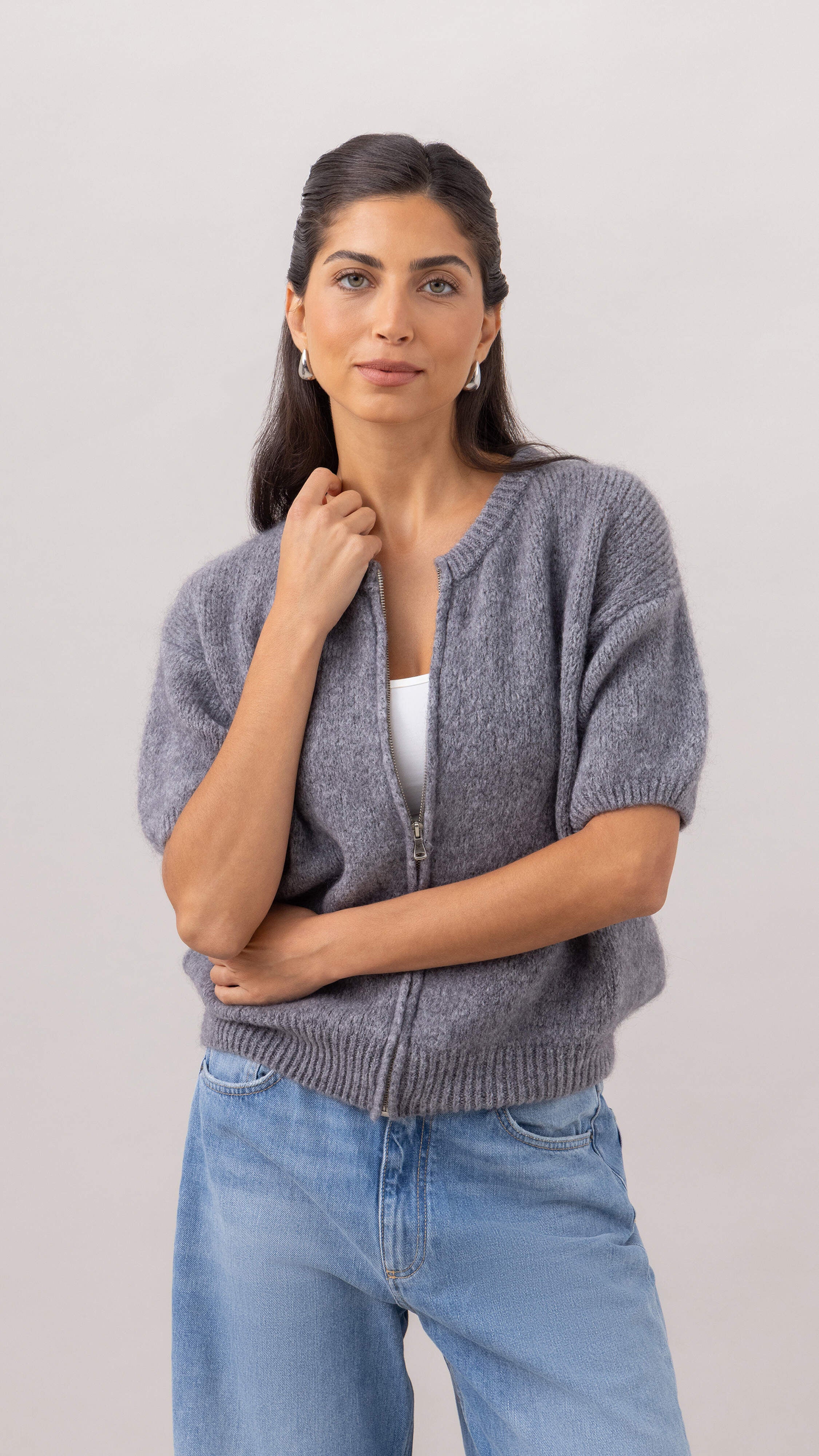 Gabi Zip Cardigan - Grey